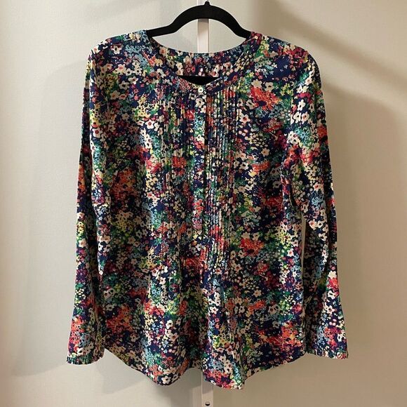 Talbots Tops Talbotsfloral Long Sleeve Pleated Blouse Poshmark